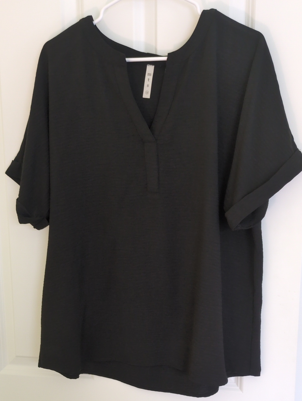 mts Black V-Neck Roll-Sleeve Tunic